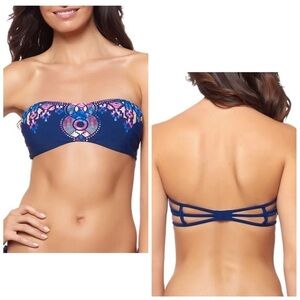 EUC Red Carter Dream Catcher Bandeau Bikini Top Cage Back Navy Multi XS